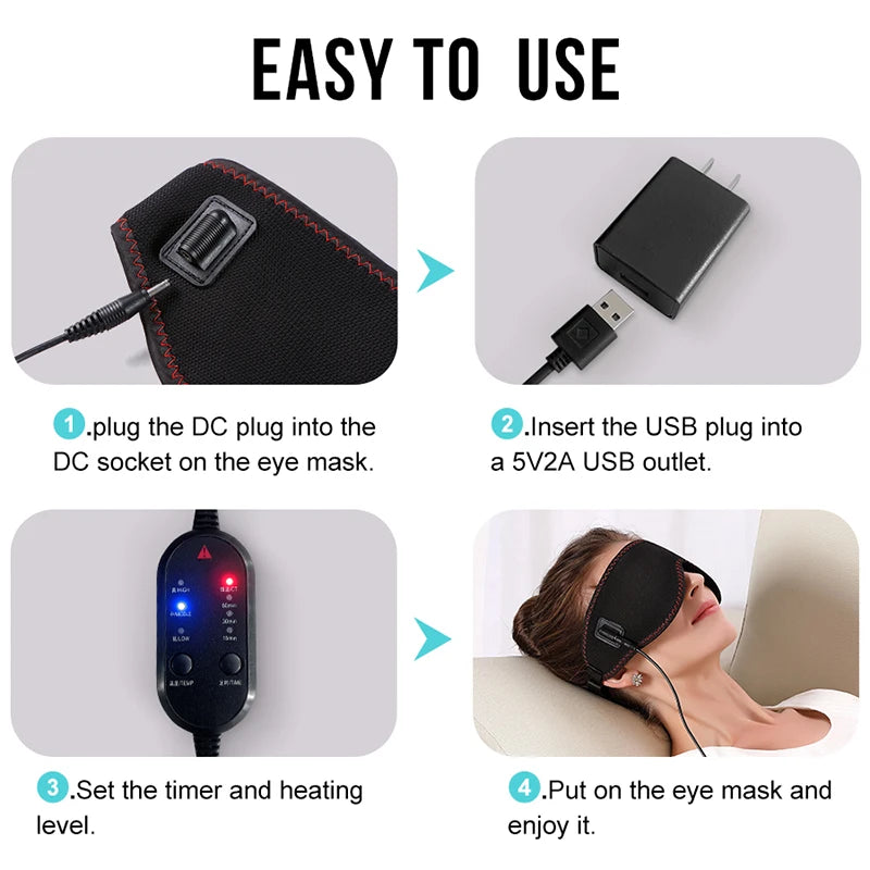 Heating Massage Eye Mask - Hot Compress Relieves Fatigue Dark Circles Aids Sleep 3 Gears Heat & Vibration (For Eye Strain)