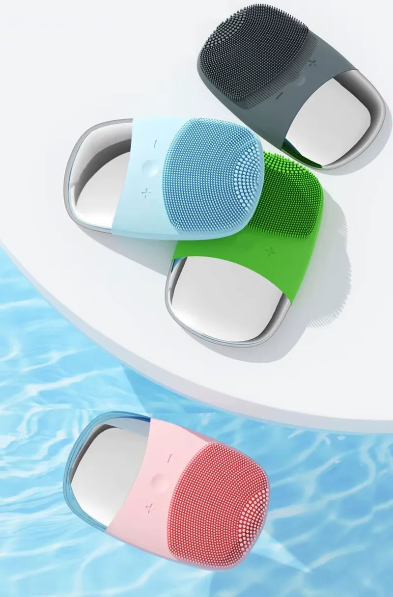 Square Electric Facial Cleansing Brush Silicone Rechargeable Introducer Beauty Device Ultrasonic Face Cleaning Massage Tool
