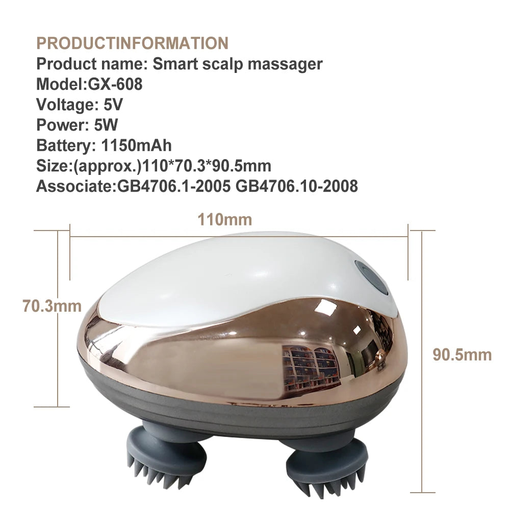 Electric Scalp Massager Silicone Head Scalp Kneading Vibration Device 6 Mode for Hair Growth Stress Relax Waterproof Massageador